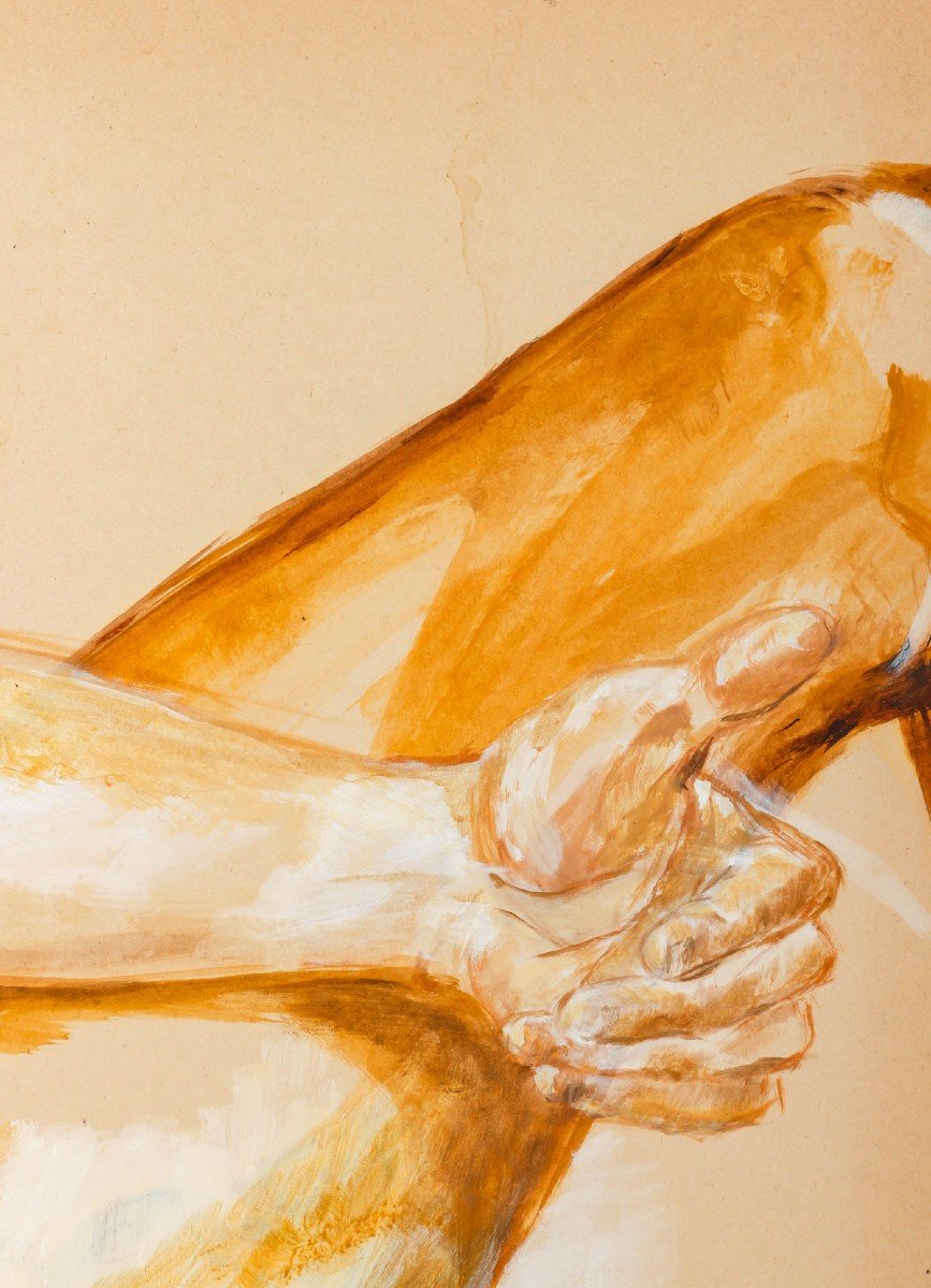 Painting On Cardboard By Evelyne Luez From The 20th Century.-photo-4