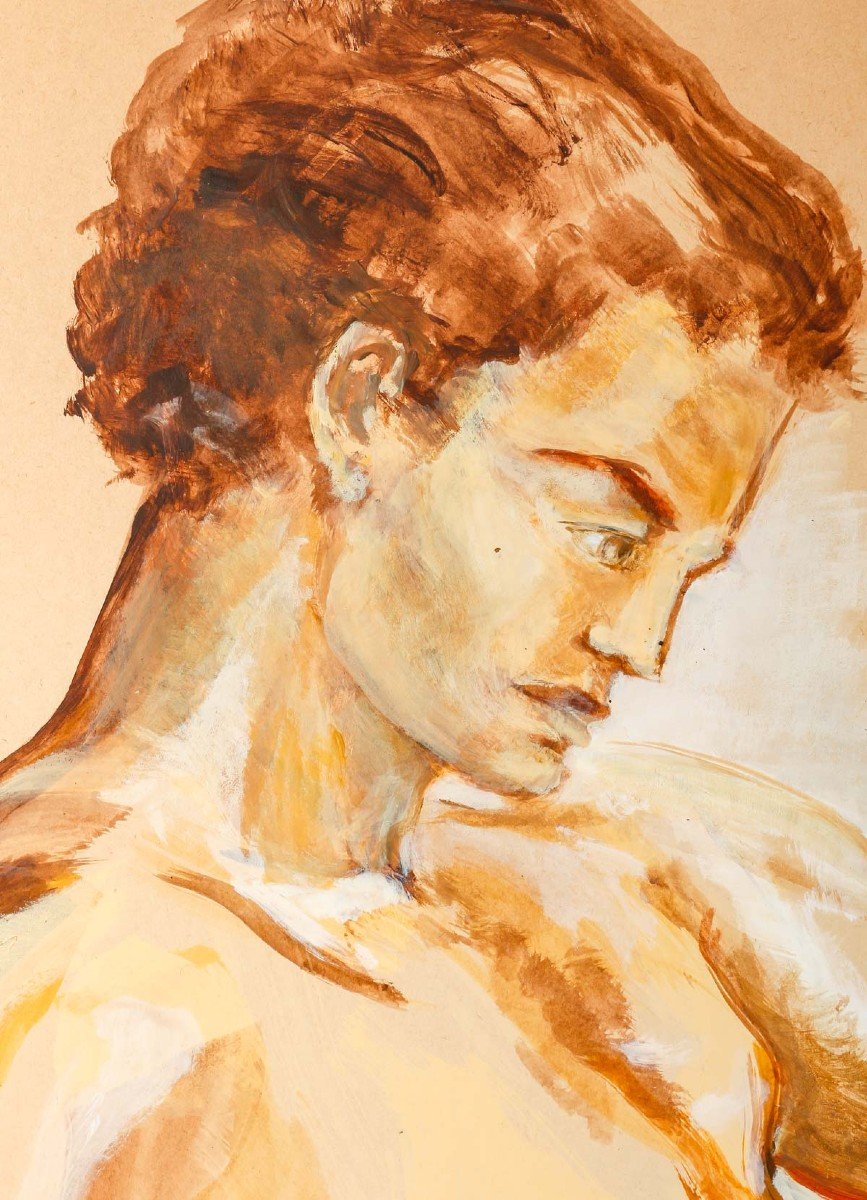 Painting On Cardboard By Evelyne Luez From The 20th Century.-photo-2