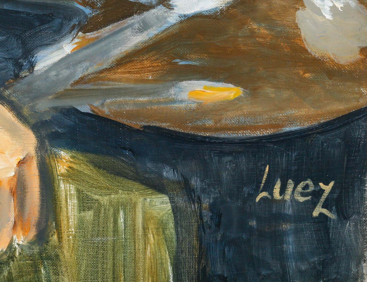 Peinture, Huile Sur Toile De l'Artiste Evelyne Luez, "le Peintre à Son Chevalet".-photo-1