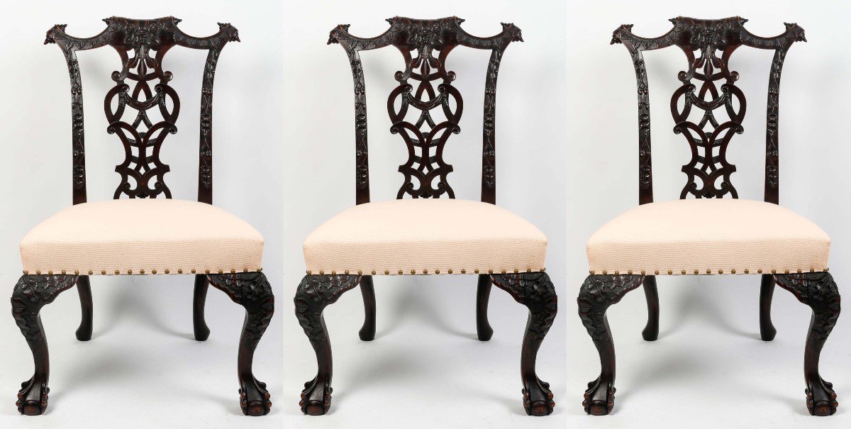 Suite Of 3 Chairs And A Chippendale Style Armchair, XIXth Century.-photo-1
