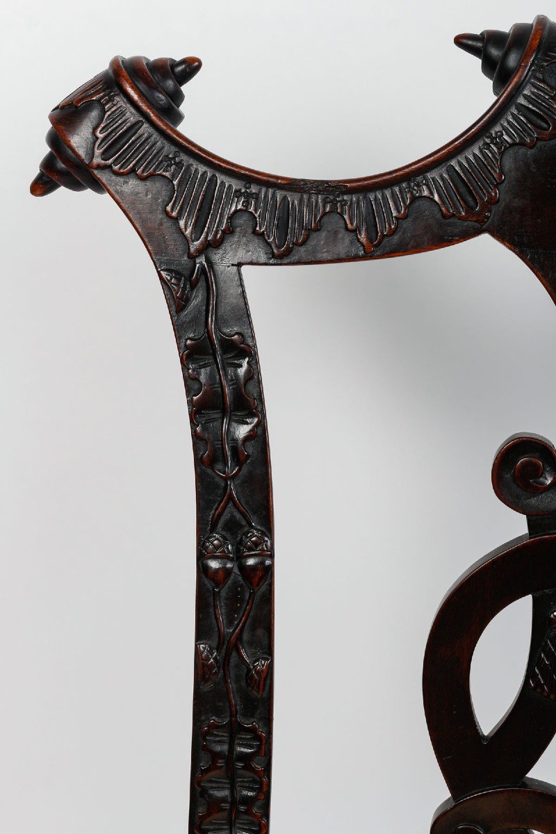 Suite Of 3 Chairs And A Chippendale Style Armchair, XIXth Century.-photo-5