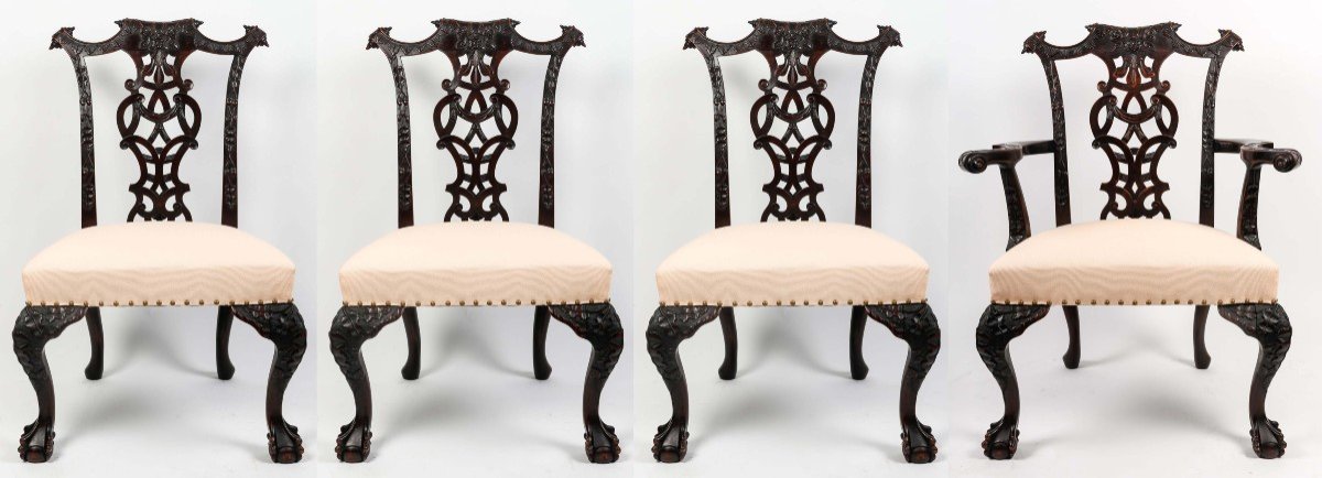 Suite Of 3 Chairs And A Chippendale Style Armchair, XIXth Century.