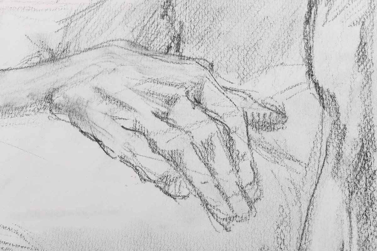 Drawing On Paper, Study Of A Nude Man, 20th Century.-photo-4