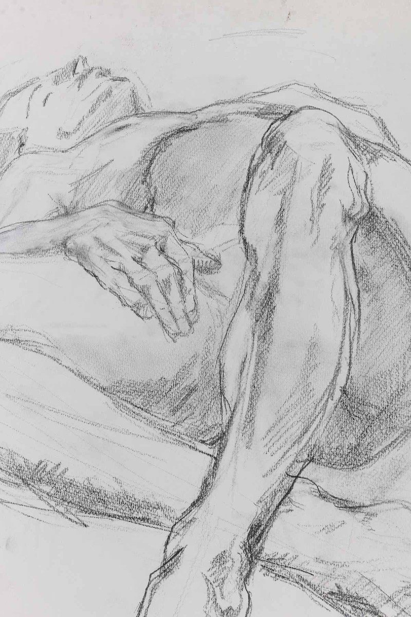 Drawing On Paper, Study Of A Nude Man, 20th Century.-photo-3