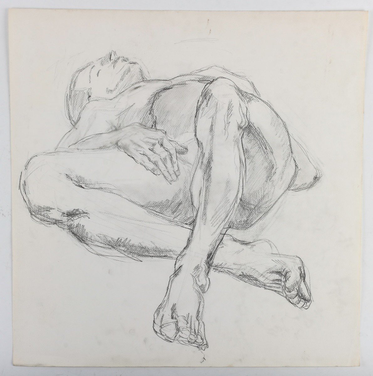 Drawing On Paper, Study Of A Nude Man, 20th Century.