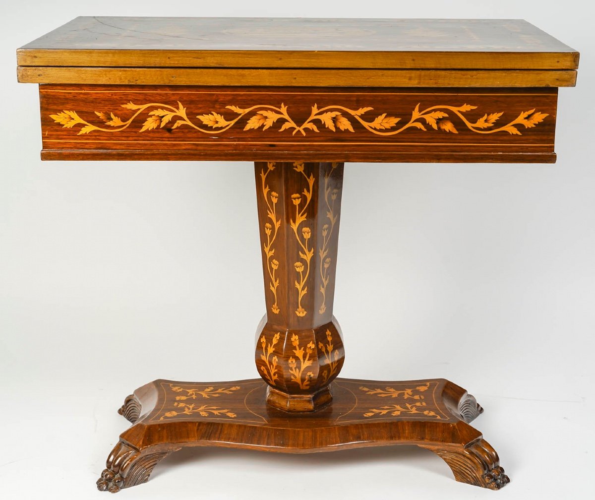 Chessboard, Backgammon Table, Games Table In Wood Marquetry, Early 20th Century.-photo-2