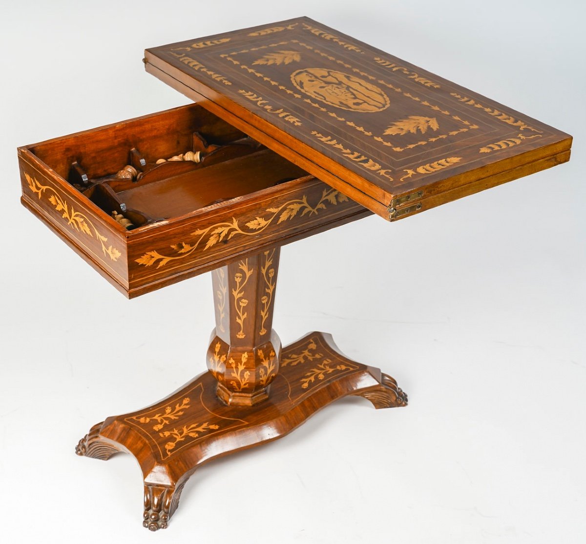 Chessboard, Backgammon Table, Games Table In Wood Marquetry, Early 20th Century.-photo-1