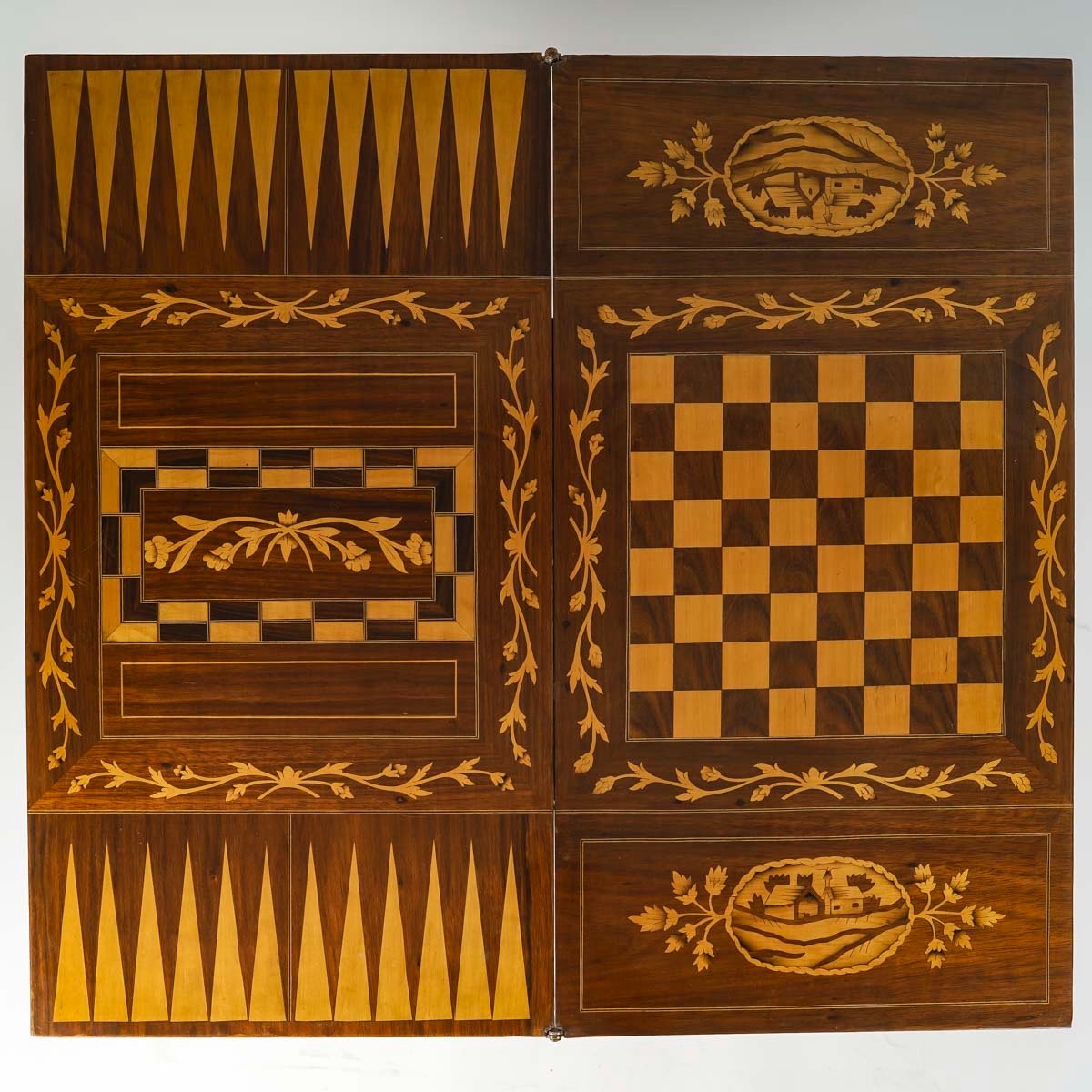 Chessboard, Backgammon Table, Games Table In Wood Marquetry, Early 20th Century.-photo-5