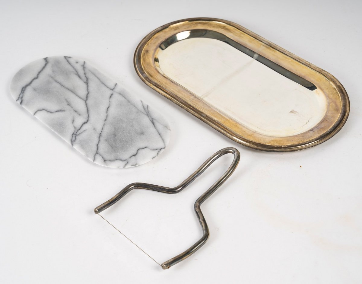 Foie Gras Tray In Silver Metal And Marble, 20th Century-photo-2