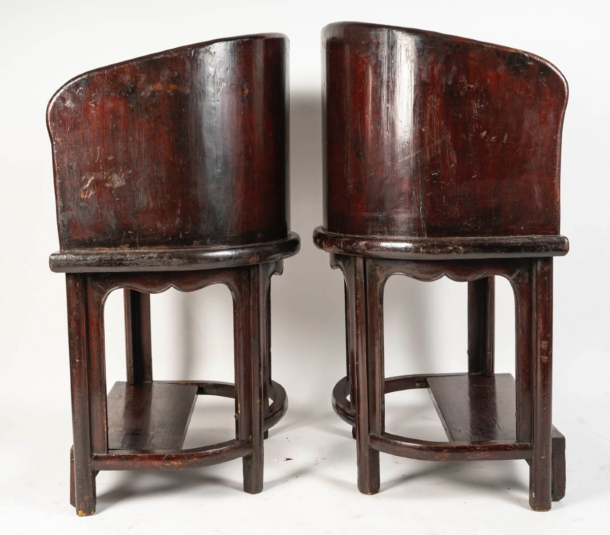 Pair Of Wooden Dignitary Armchairs, Footstool, Asian Art-photo-4
