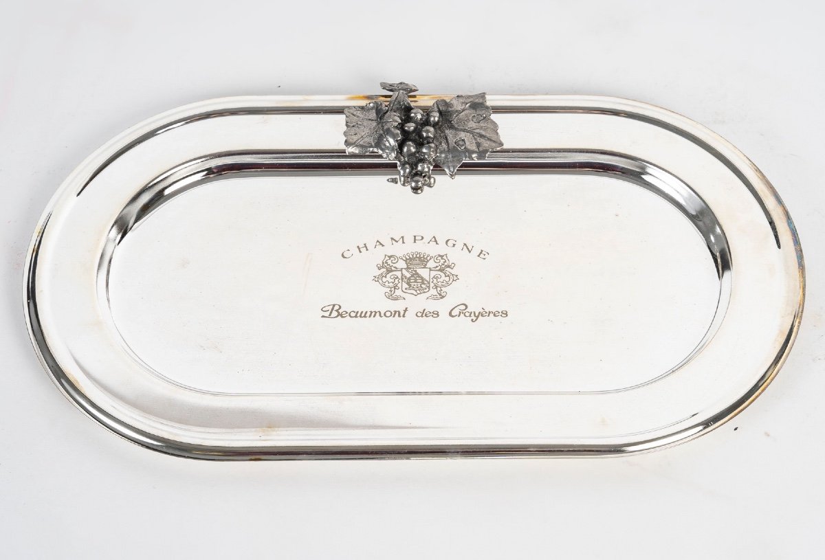 Presentation Tray In Silver Metal, 20th Century-photo-1