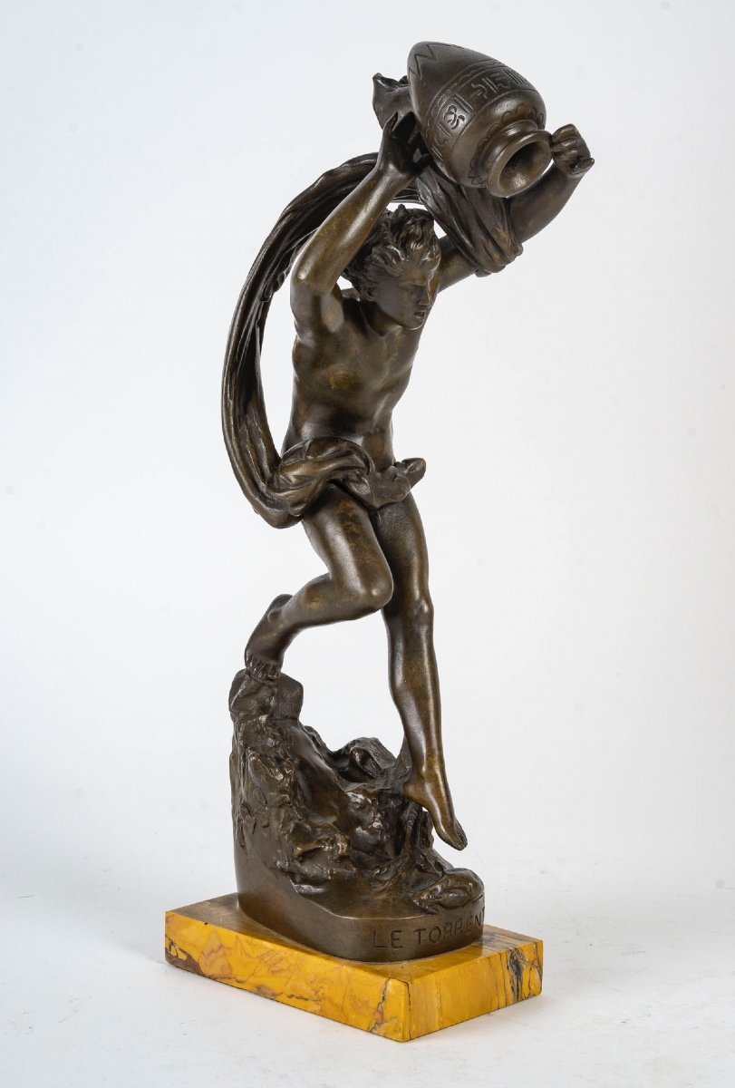 Sculpture By U.basset, Le Torrent, Bronze Sculpture, 19th Century, Napoleon III