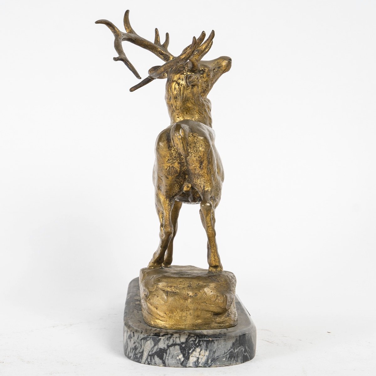 Gilt Bronze Sculpture, Deer In The Wild By Aignon, Sculptor, 19th Century, Napoleon III-photo-5