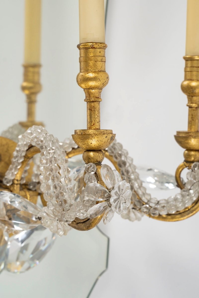 Pair Of Sconces In Mirror And Gilded Iron And Glass Papillae, 1950-1960-photo-4