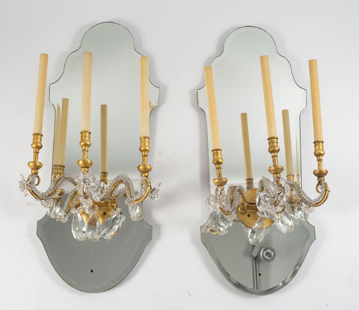 Pair Of Sconces In Mirror And Gilded Iron And Glass Papillae, 1950-1960