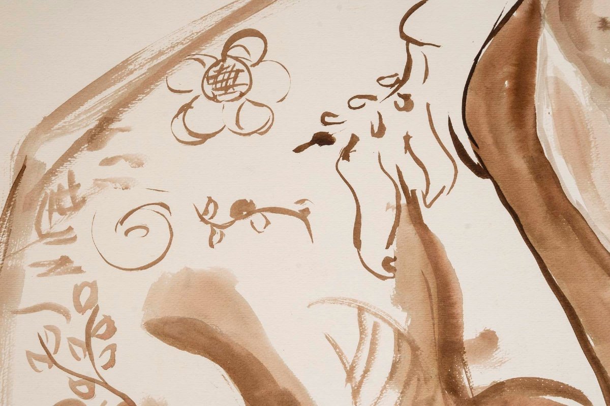 Peinture à L’eau Sur Papier, Portrait D’une Femme Africaine, XXème Siècle.-photo-3