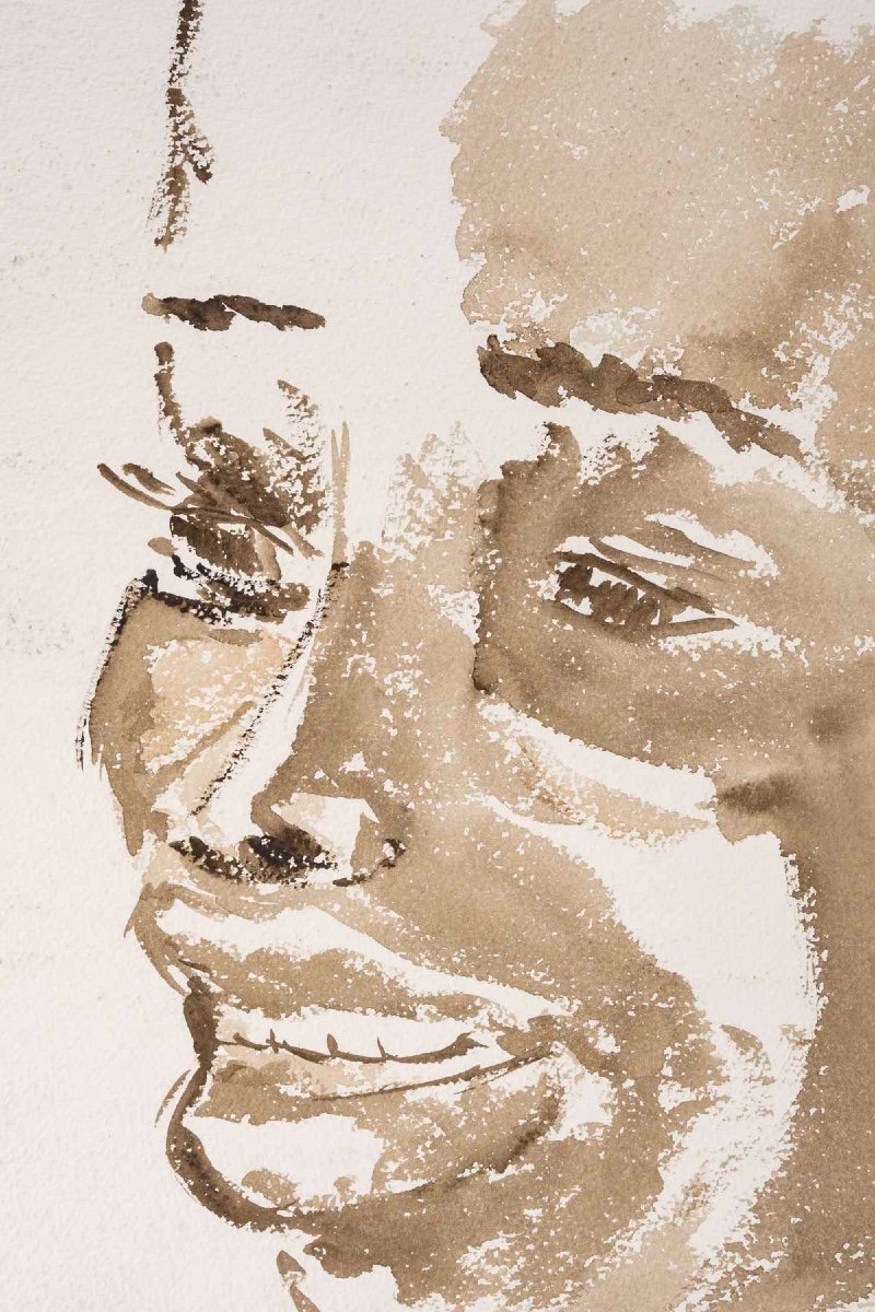 Peinture à L’eau Sur Papier, Portrait D’une Femme Africaine, XXème Siècle.-photo-3