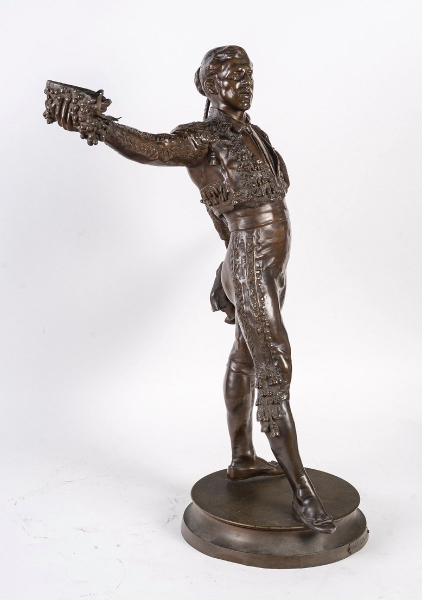 Sculpture En Bronze Patiné Représentant Un Toréador, Début Du XXème Siècle.-photo-1