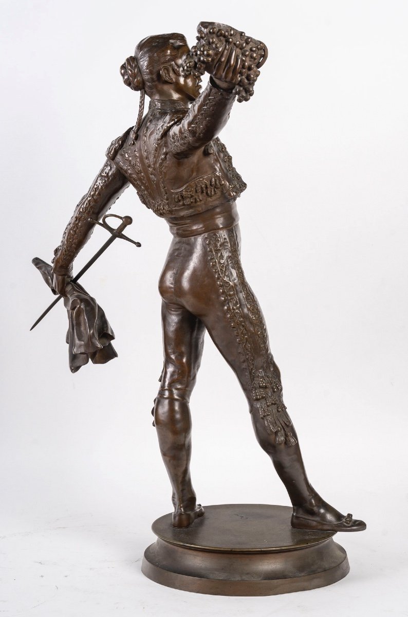 Sculpture En Bronze Patiné Représentant Un Toréador, Début Du XXème Siècle.-photo-3