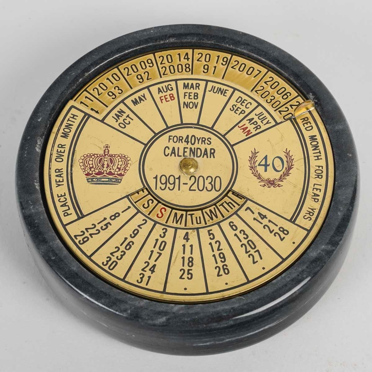 Scientific Calendar In Brass And Marble For The 40 Years, 1991-2030.-photo-2