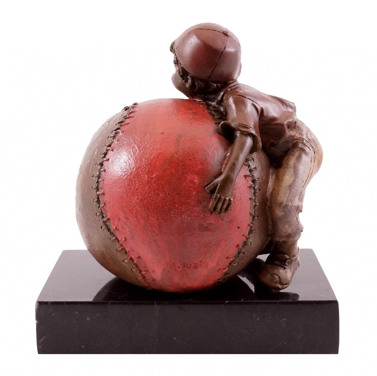 Bronze Sculpture Representing The Child And The Joy Of Baseball, 20th Century.-photo-1
