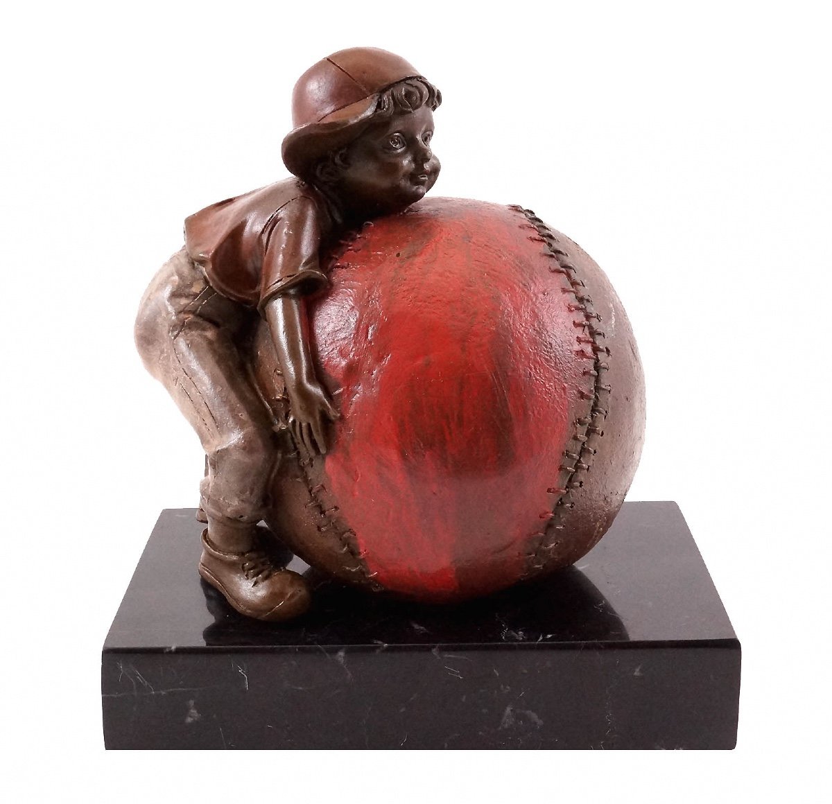Bronze Sculpture Representing The Child And The Joy Of Baseball, 20th Century.-photo-3