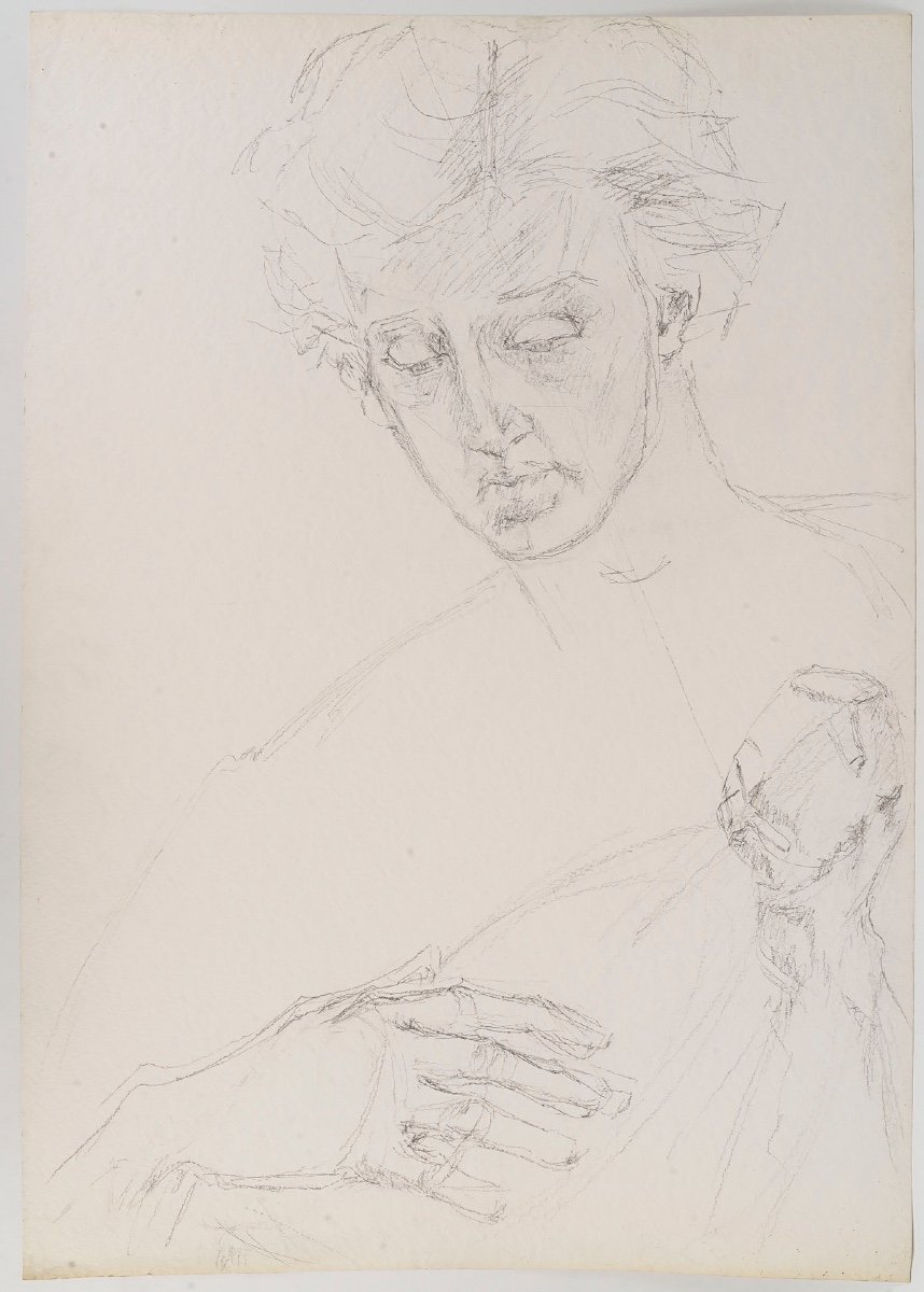 Drawing On Paper, Preparatory Drawing, The Man With The Balalaika, 20th Century.