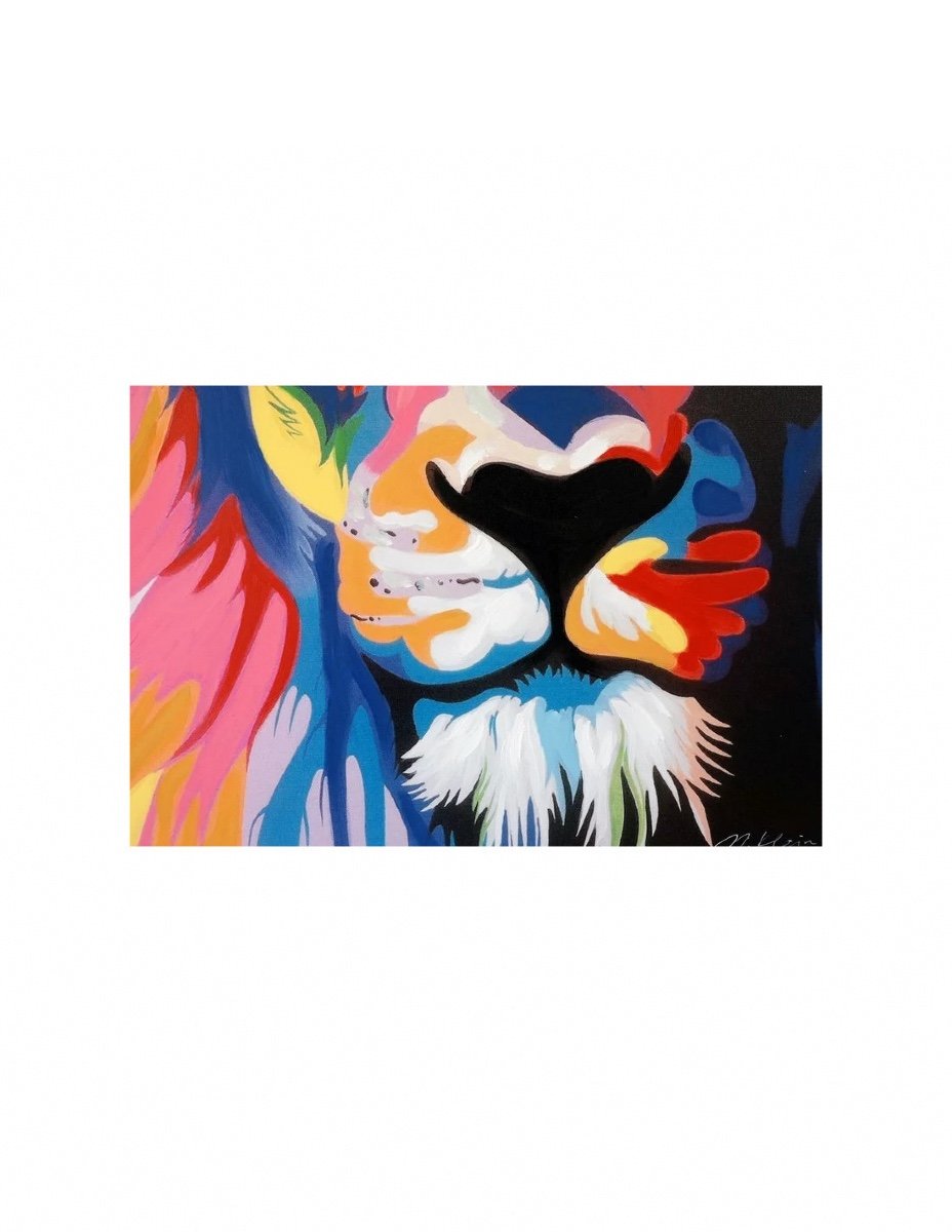Painting Of A Lion, Acrylic Painting, 21st Century.-photo-2