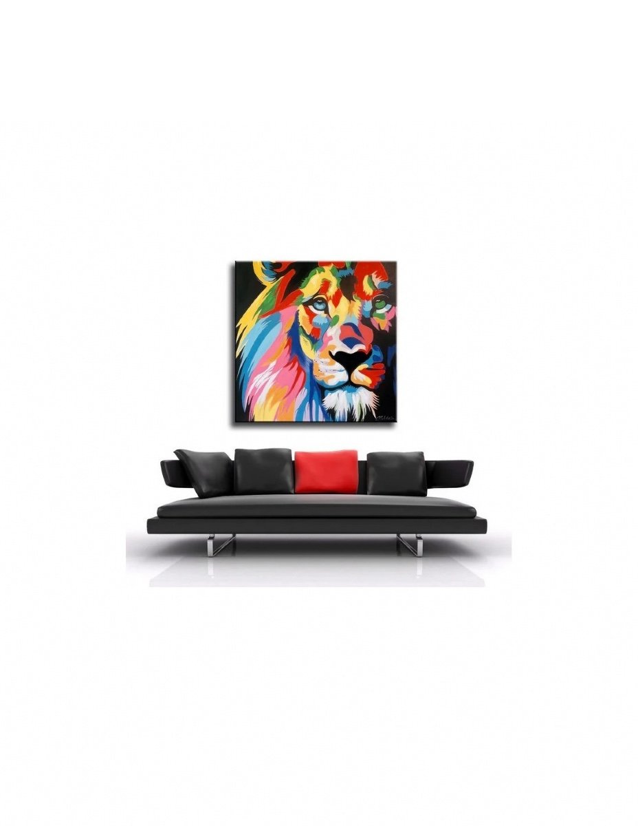 Painting Of A Lion, Acrylic Painting, 21st Century.-photo-4