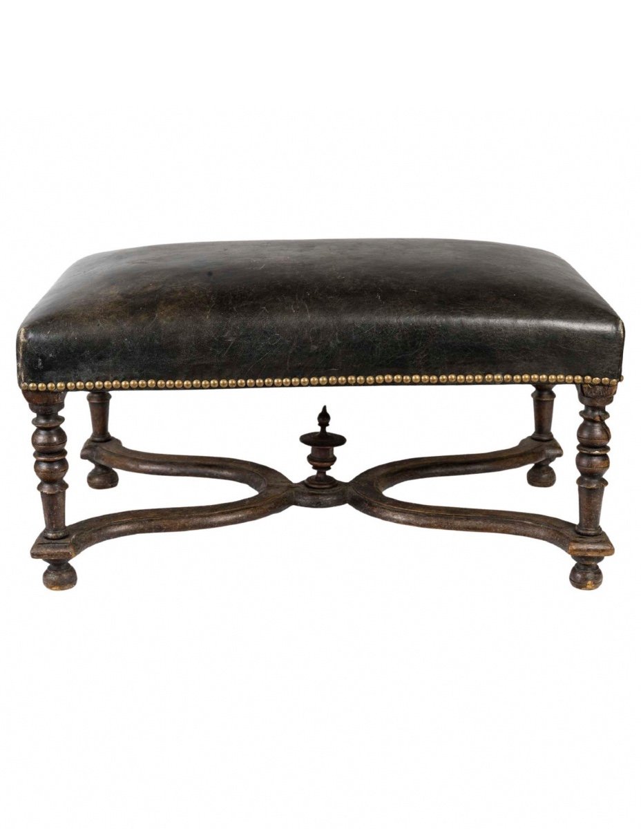 19th Century Oak Stool, Covered In Leather, Napoleon III Period.