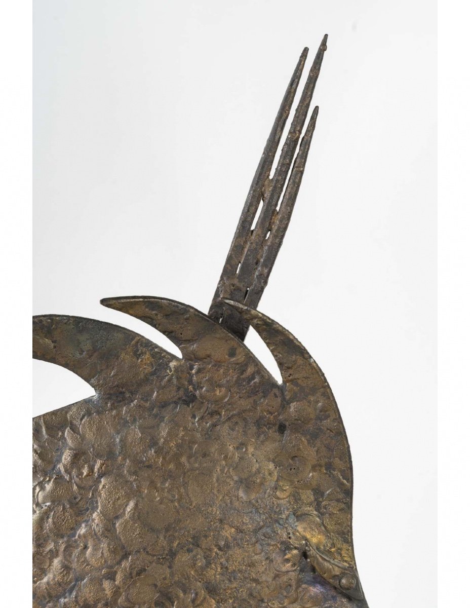 Sculpture En Fer Forgé Représentant Un Poisson D’époque Art Déco, Circa 1930.-photo-2