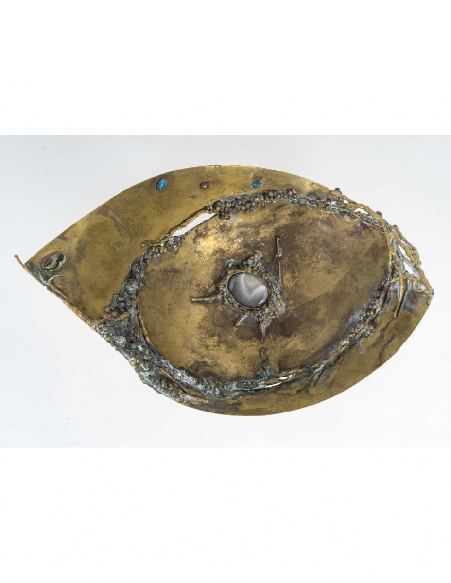 Brass Cup With Semi-precious Stone Inlay, 1960.-photo-2