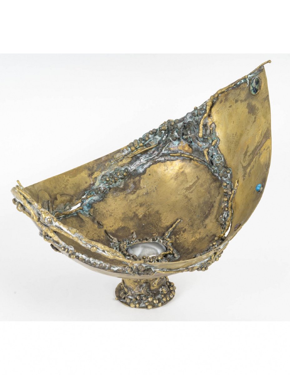 Brass Cup With Semi-precious Stone Inlay, 1960.-photo-1