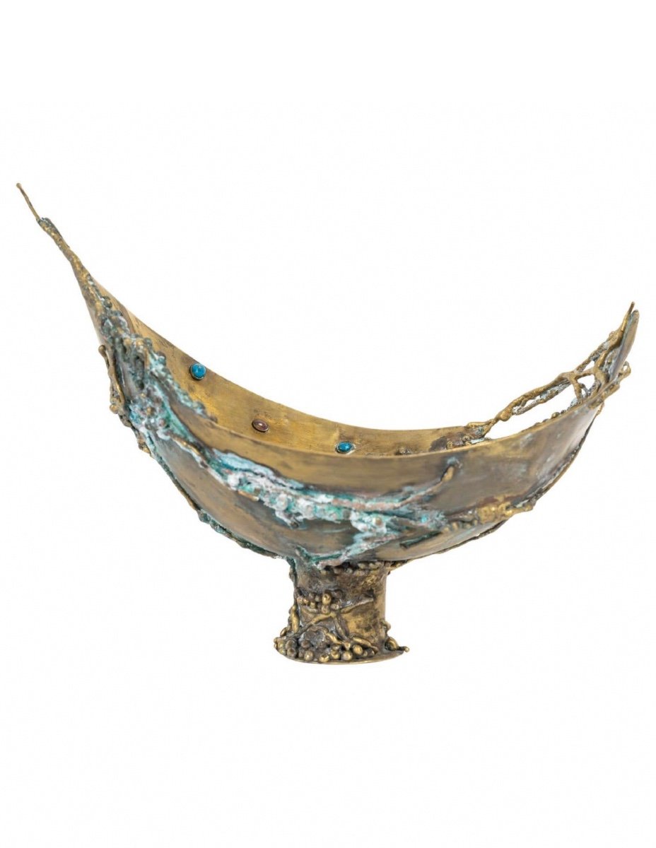 Brass Cup With Semi-precious Stone Inlay, 1960.