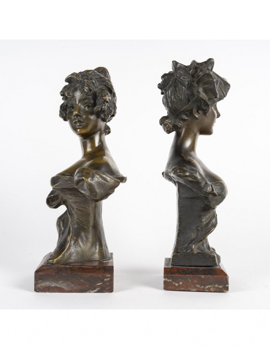 Pair Of Bronze Sculptures By Van Der Straeten, Art Nouveau, 1900.-photo-2