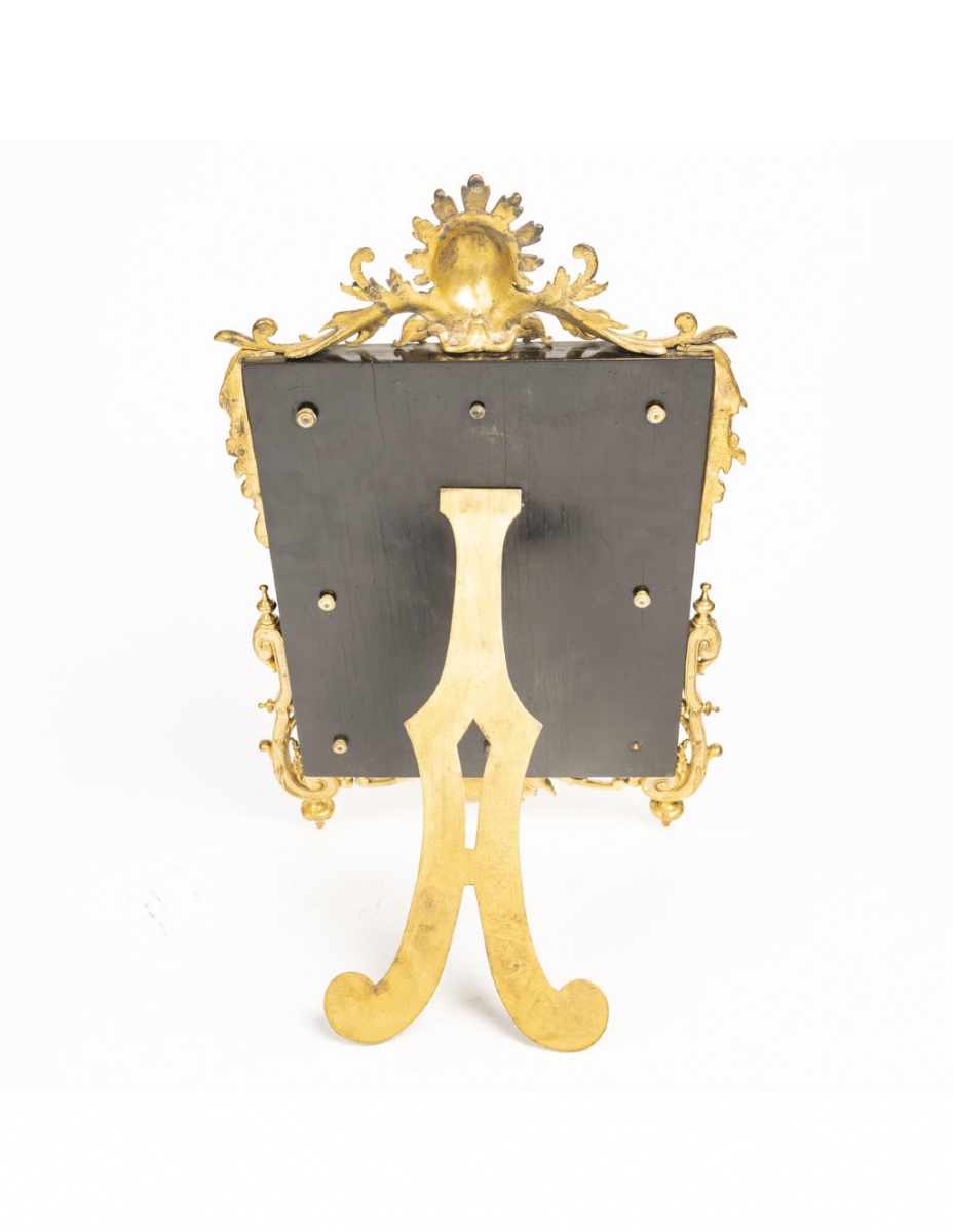 Miroir De Table, D’époque Napoléon III En Bronze Ciselé Et Doré Sur ébène.-photo-1