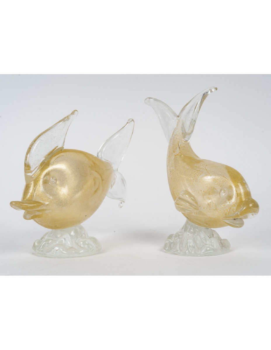 Pair Of Glass Sculptures Representing A Fish, Murano, 20th Century.-photo-2