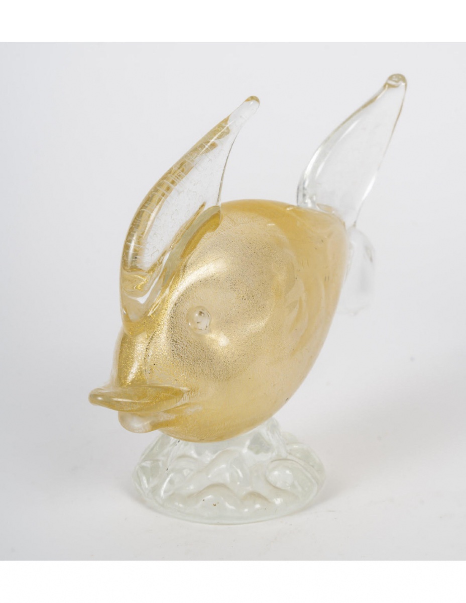 Pair Of Glass Sculptures Representing A Fish, Murano, 20th Century.-photo-1