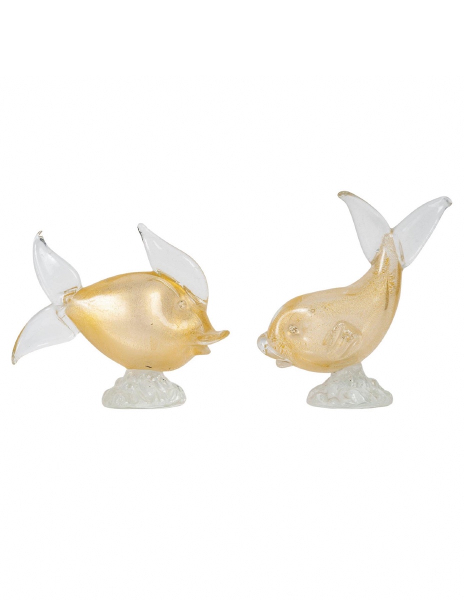 Pair Of Glass Sculptures Representing A Fish, Murano, 20th Century.