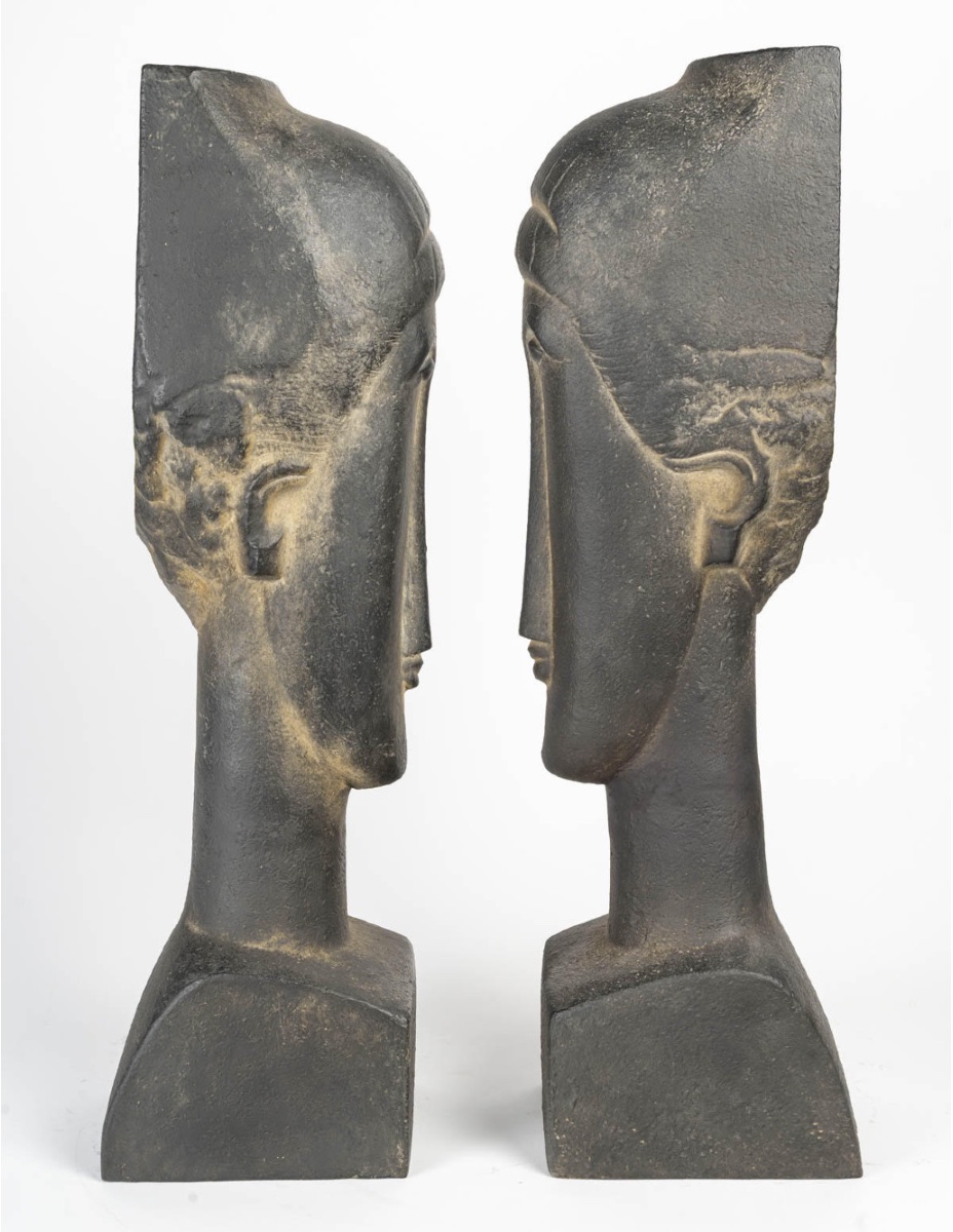 Pair Of Terracotta Sculptures In The Style Of Modigliani, 20th Century.-photo-1