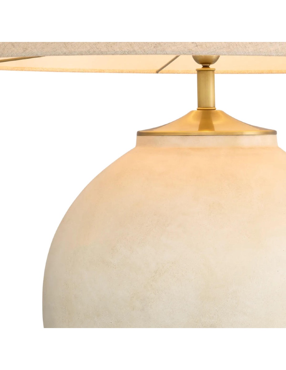 Paire De Lampes De Table En Terre Cuite De Couleur Sable Et Laiton Brossé.-photo-2