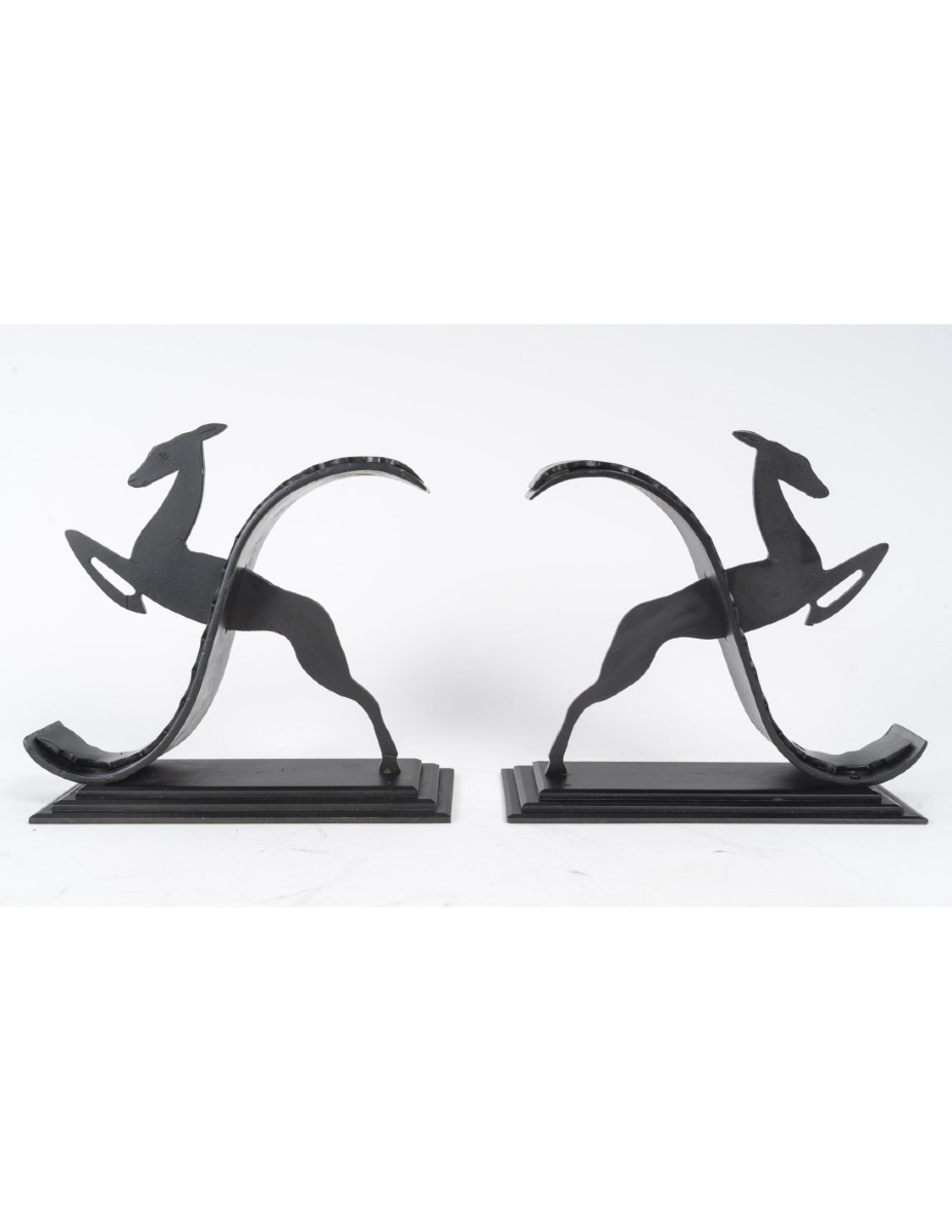 Pair Of Bookends By Michel Zadounaisky, Sculptor, Wrought Iron, Art Deco Period, 1930.-photo-1