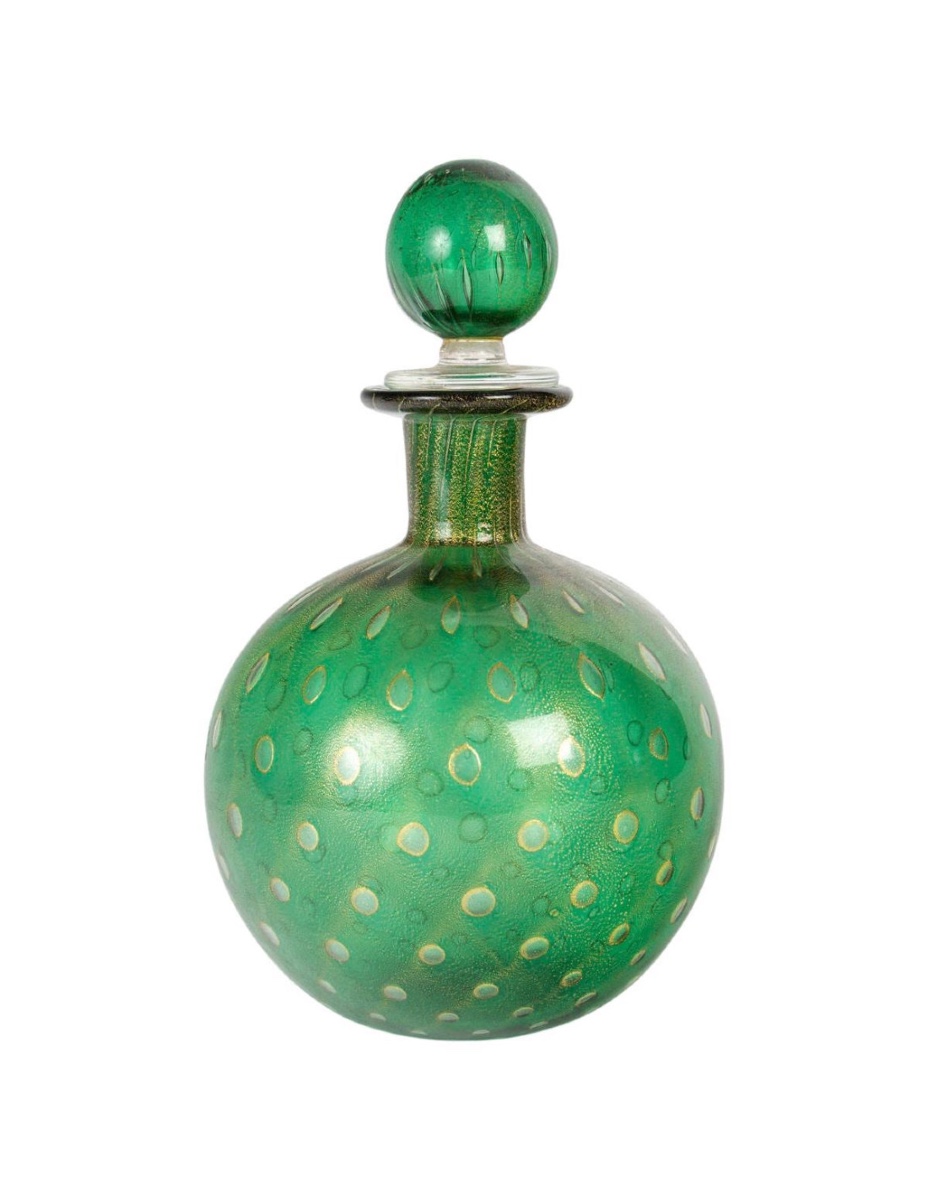 Carafe, Bottle In Iridescent Gold Murano Glass, 20th Century.
