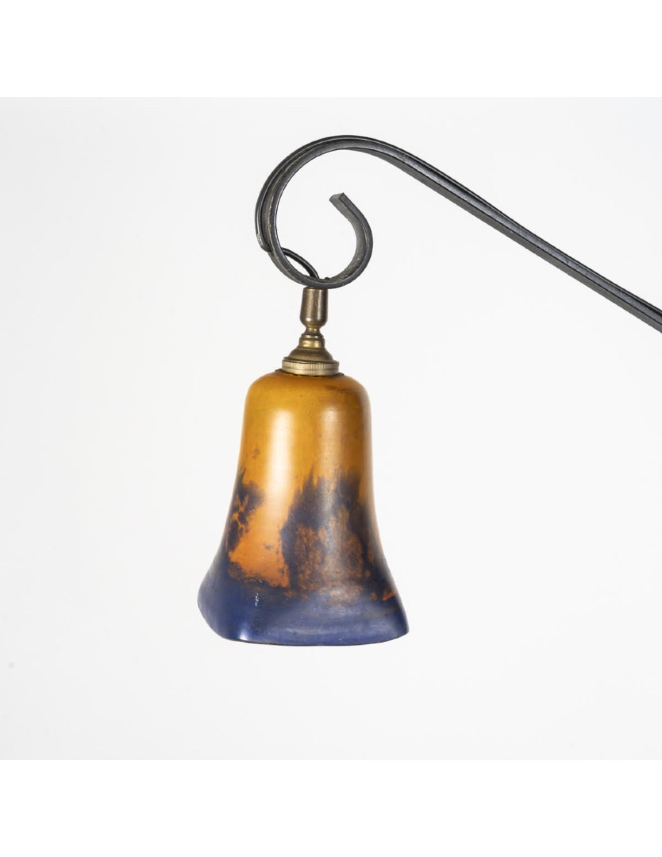 Lampadaire En Fer Forgé Et Pâte De Verre, 1960.-photo-2