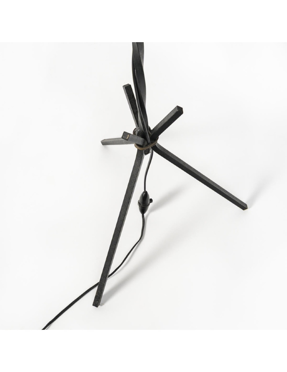 Lampadaire En Fer Forgé Et Pâte De Verre, 1960.-photo-4