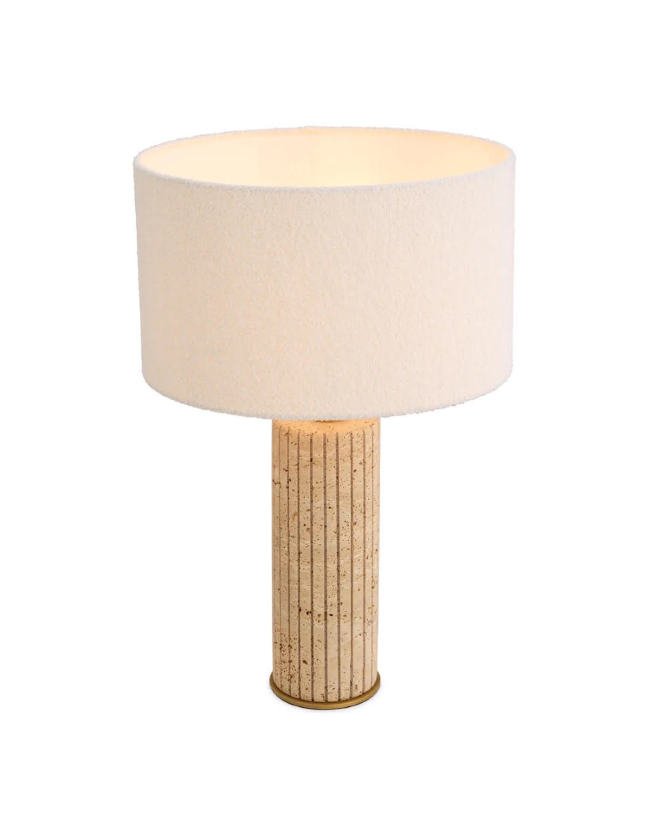 Paire De Lampes De Table En Travertin Et Laiton Patiné.-photo-1