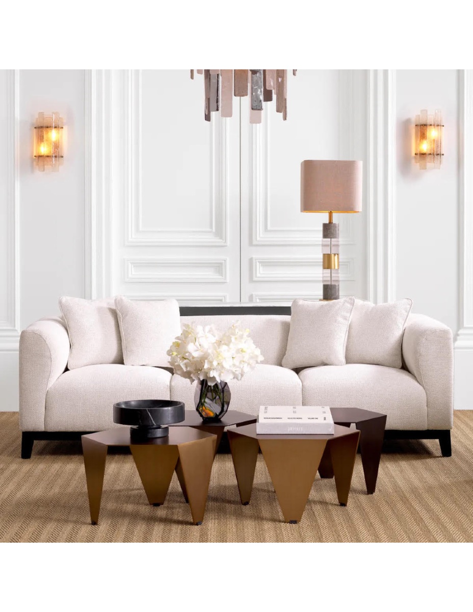 Pair Of Table Lamps In Patinated Brass, White Marble And Crystal.-photo-3