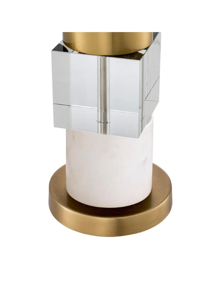 Pair Of Table Lamps In Patinated Brass, White Marble And Crystal.-photo-3