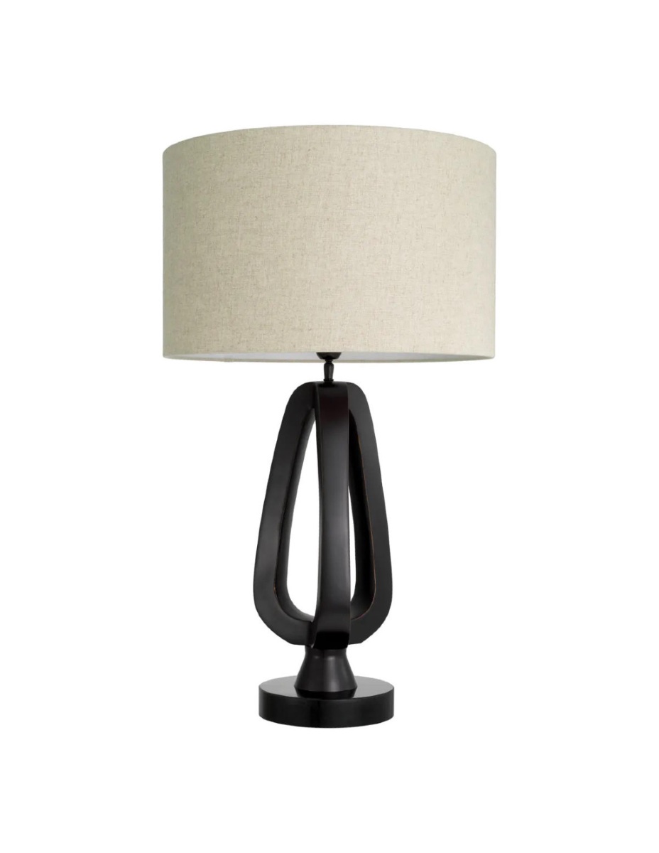 Pair Of Patinated Bronze Table Lamps With Black Granite Base.-photo-1