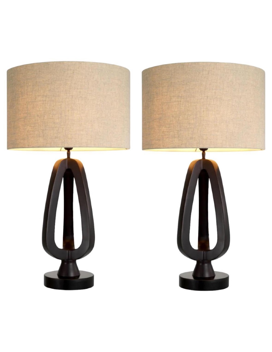 Pair Of Patinated Bronze Table Lamps With Black Granite Base.